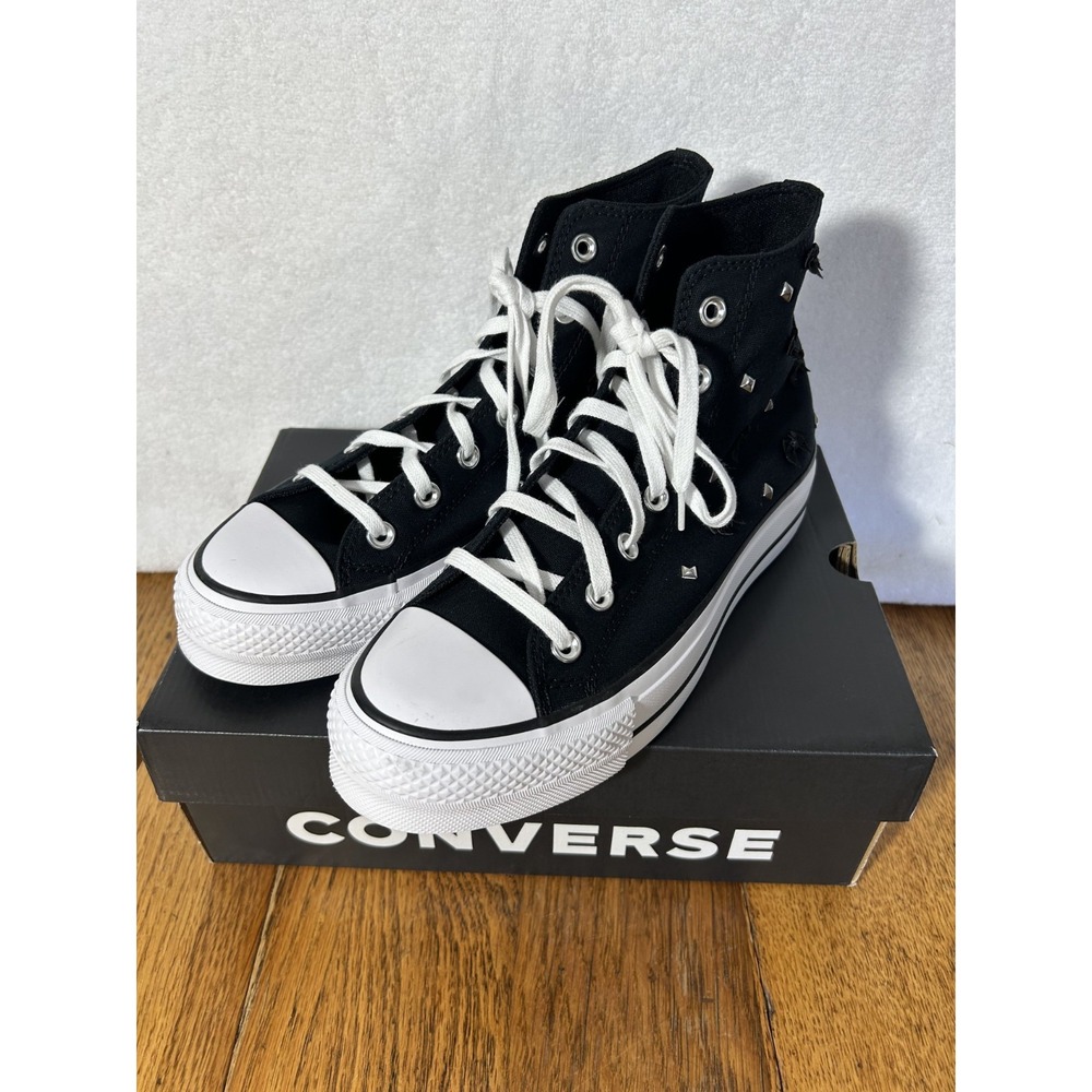 Converse Womens Size 9 CTAS Lift Platform Bows & Studs Black Sneaker Shoes